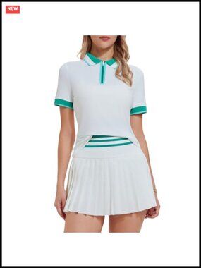 Pleated Tennis Skirt Set with 1/4 Zip Polo & Built-in Shorts